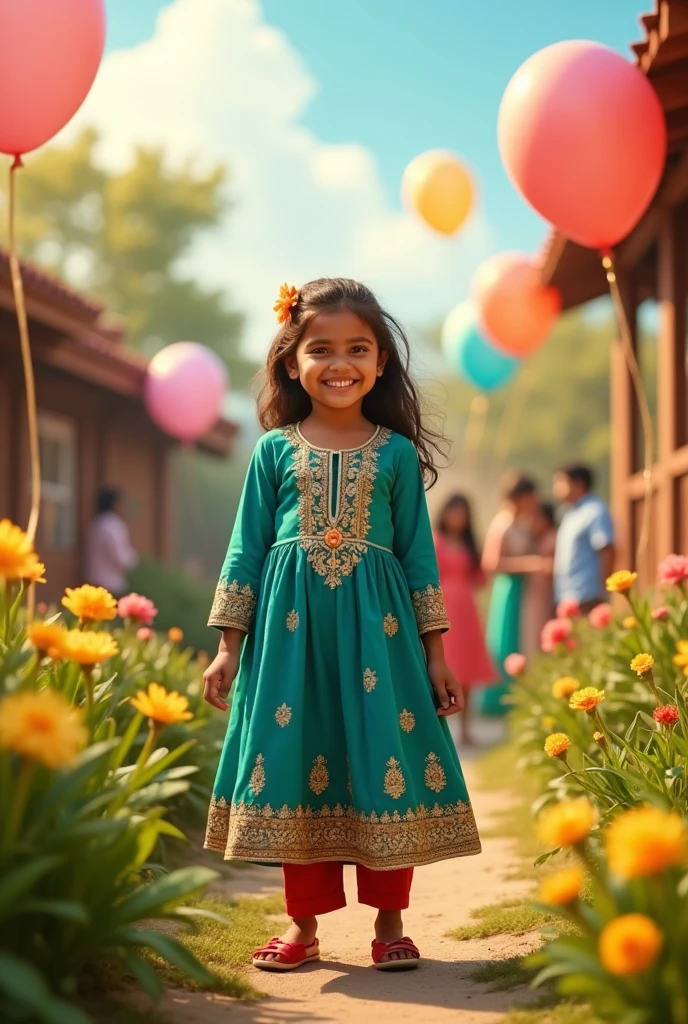 Happy Birthday landscape photo with a portrait of a girl wearing kurti