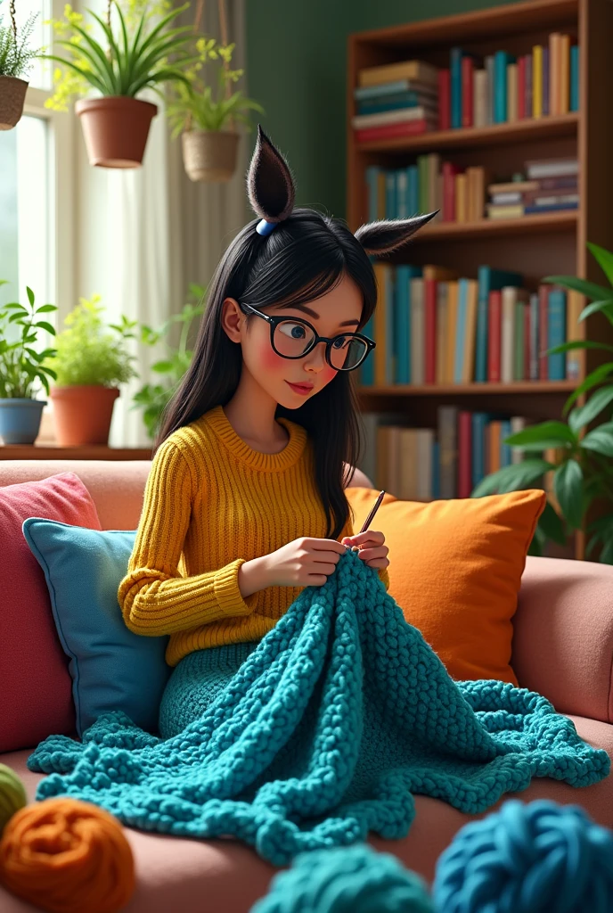 A photo of Diane Nguyen from the Bojack Horseman series crocheting