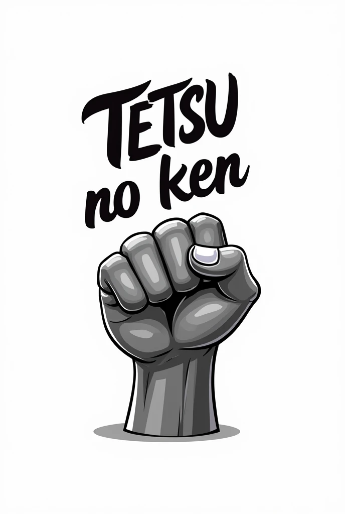 Create an iron fist logo with the name TETSU no ken. Cartoon that is not colored simple cartoon
