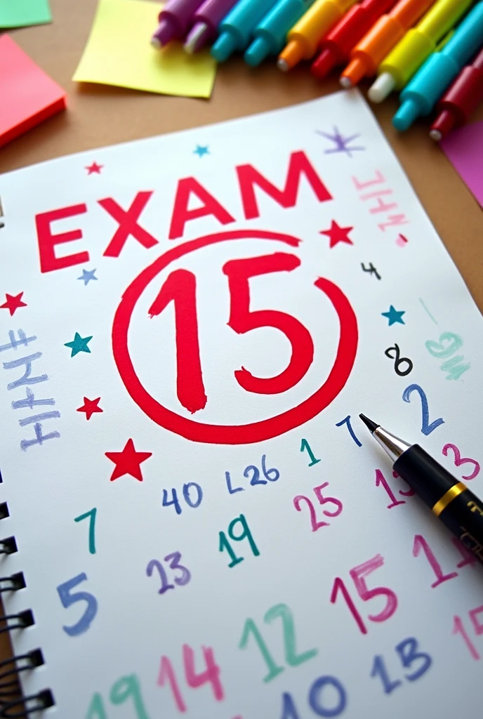 Create a calendar where the number 15 is circled and it says exam