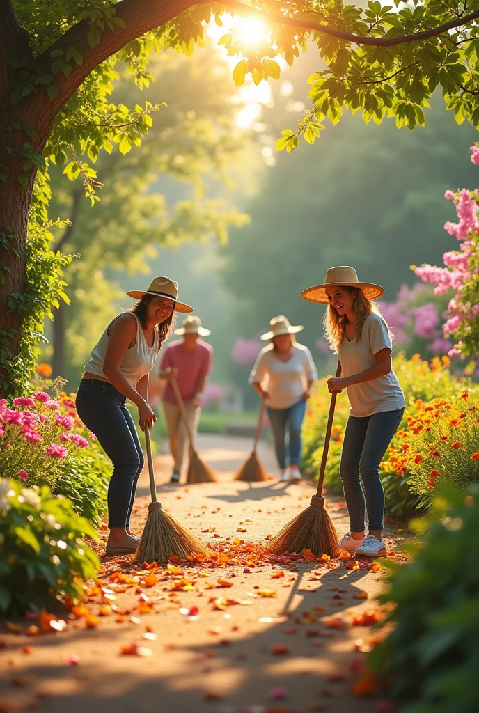 pretend people are sweeping the garden