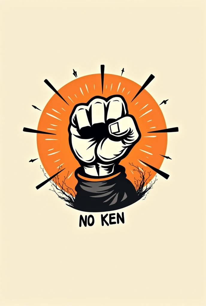 Create an iron fist logo with the name TETSU no ken. Cartoon that is not colored simple cartoon