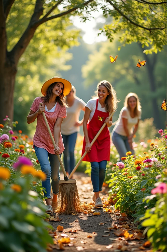 pretend people are sweeping the garden