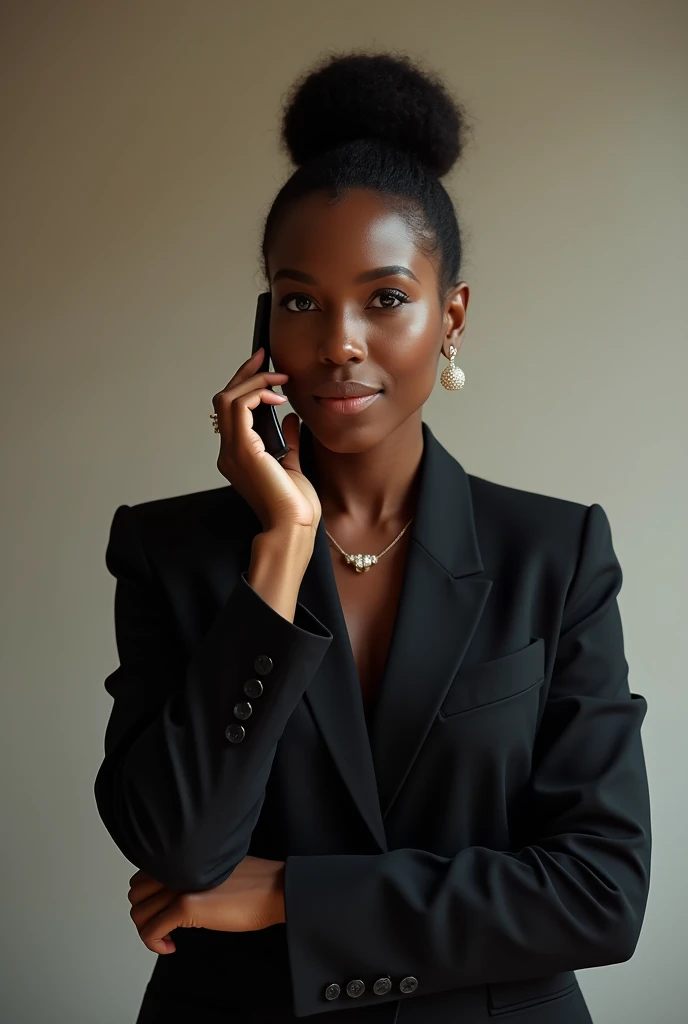 Same women with classy look talking on her phone black and full without background