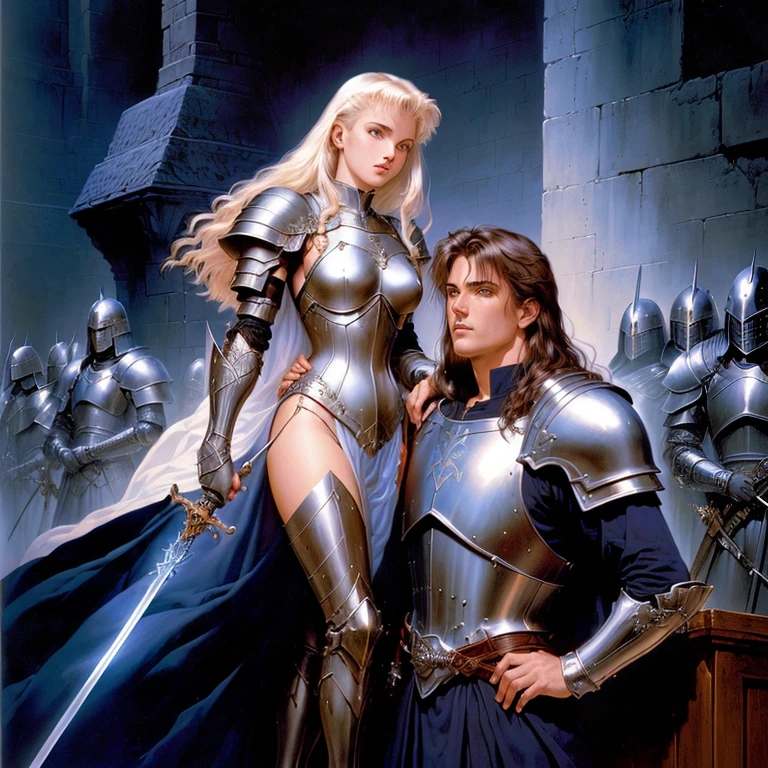 woman in armor with a sword and a man in armor, Michael Whelan and Carol Buck, Гиперреалистичный Luis Royo, Gerard Brohm, from Broma, james gurney brom, I&#39;m leaving Saturn. Occult art, Luis Royo style, Dino Waltz, Terry Oakes, Luis Royo, Luis Royo и Грег Рутковски
