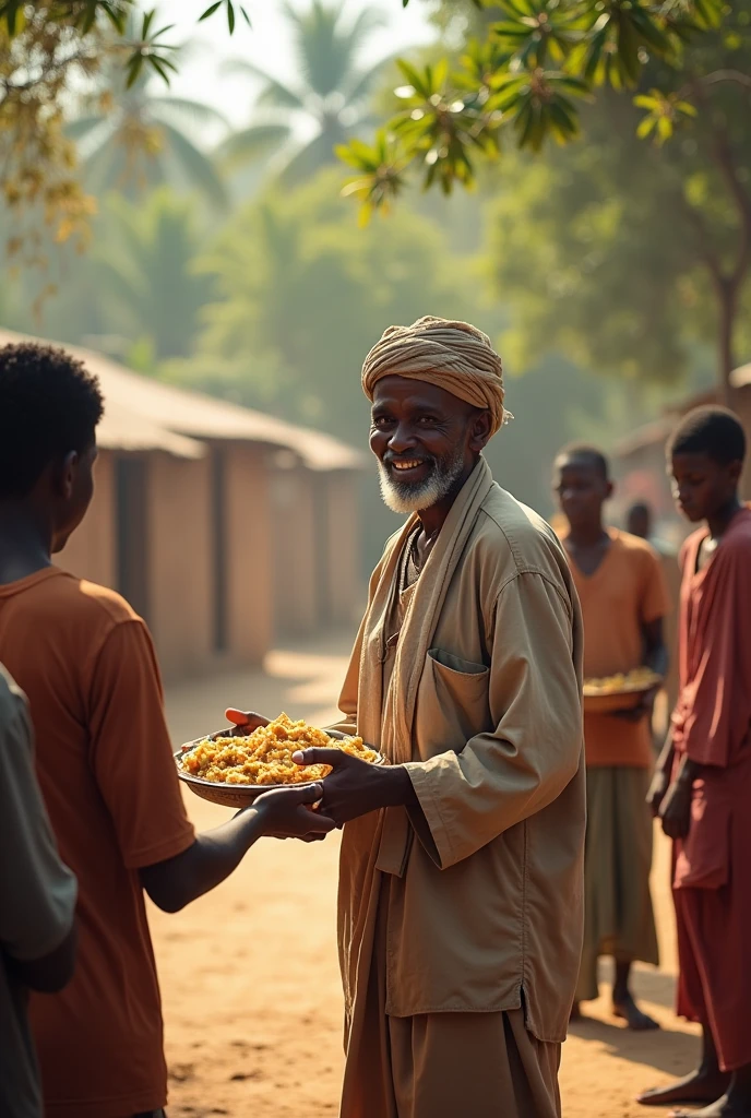 Ahmadullah helping to village poor most people with food and sit position