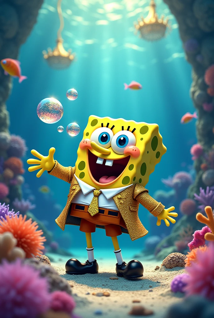 spongebob blowing bubbles but rich 