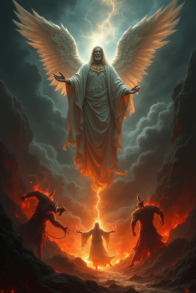 Scenes of Hell and Gods unfold，base black