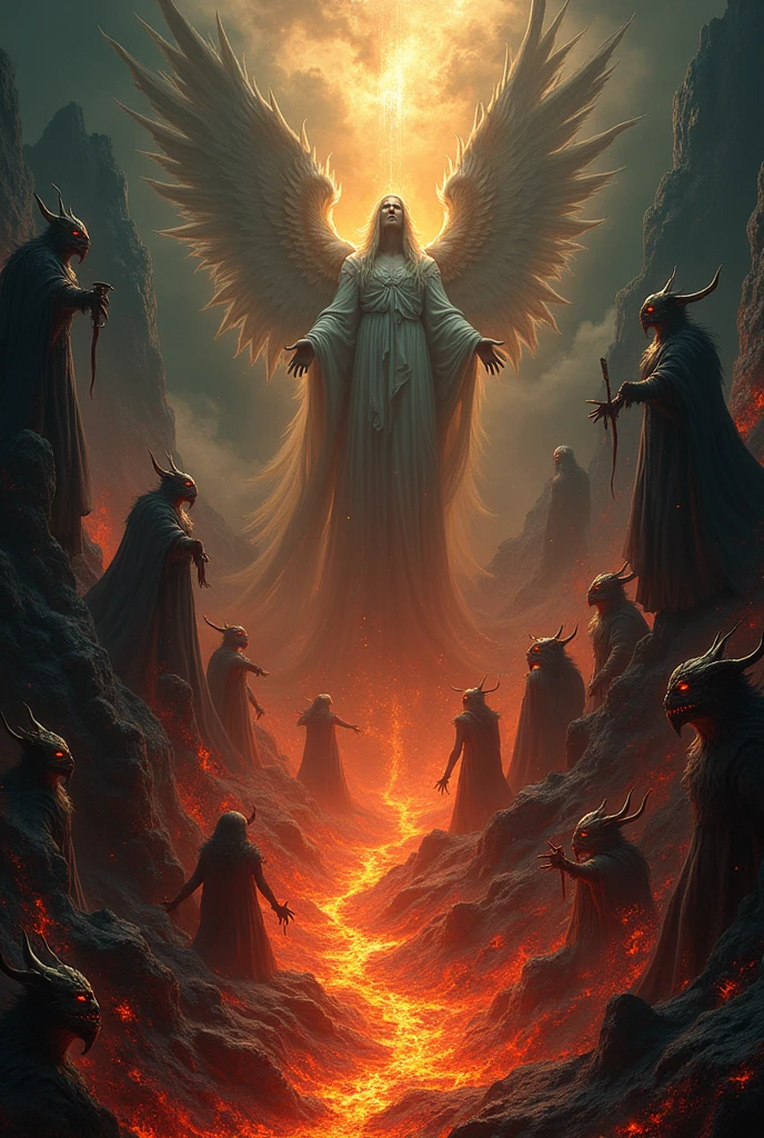 Scenes of Hell and Gods unfold,base black.