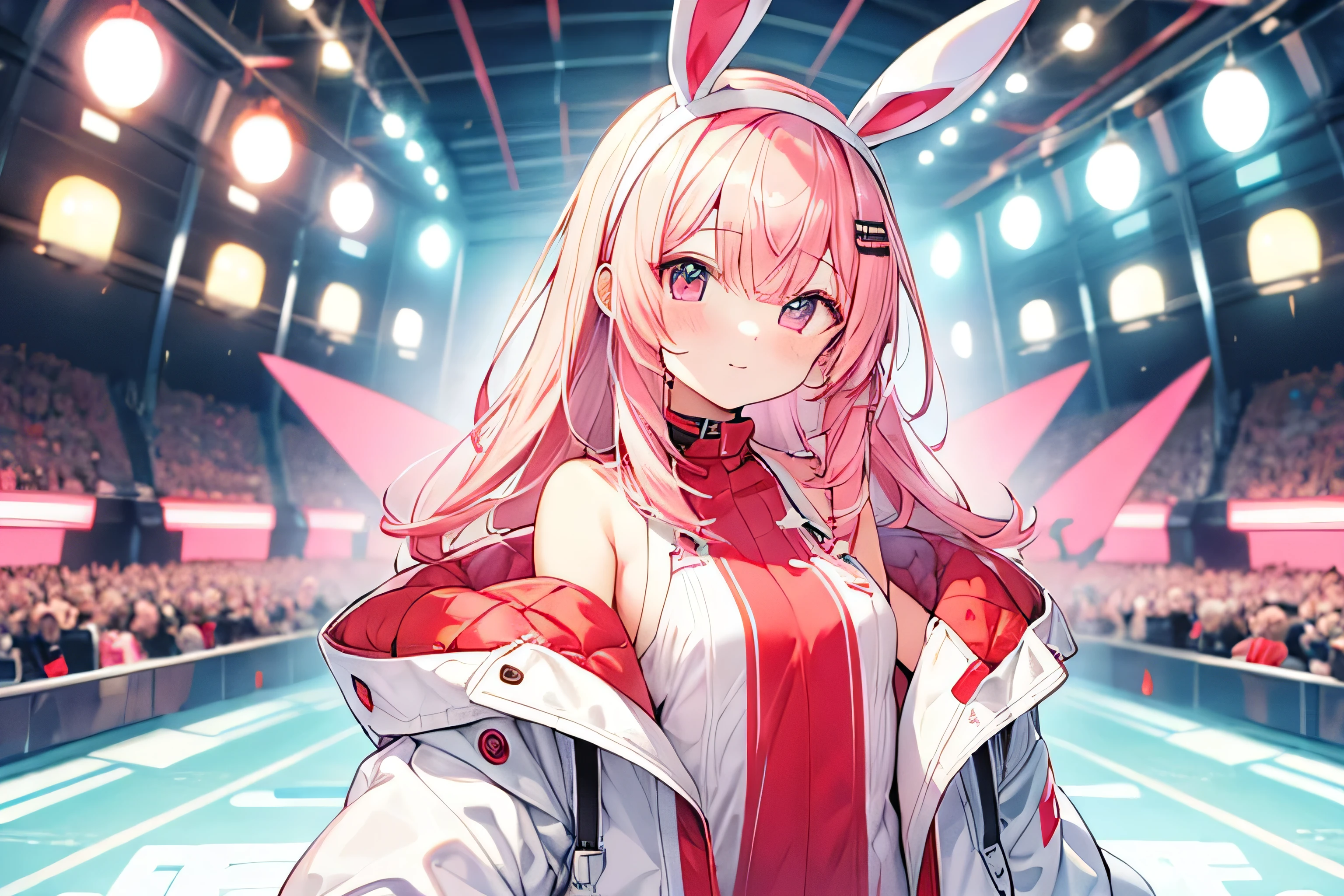 Cyber World game White rabbit ears headband Red clothes Pink Hair