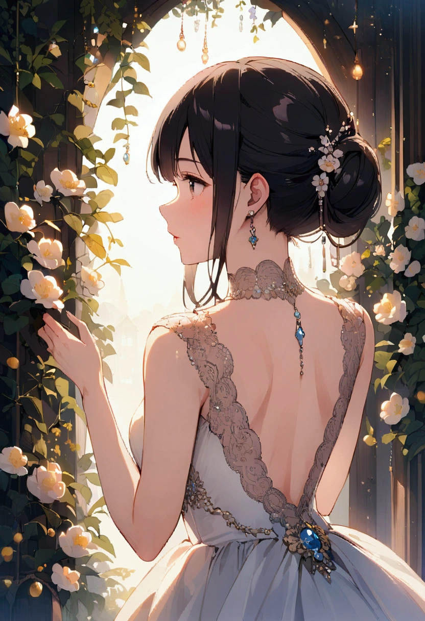 back of head、A little upwards、Long, straight black hair、Back view、Girl、back of headのイラスト
