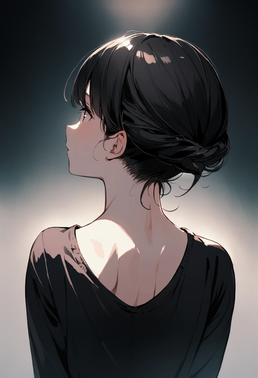 back of head、A little upwards、Long, straight black hair、Back view、Girl、back of headのイラスト