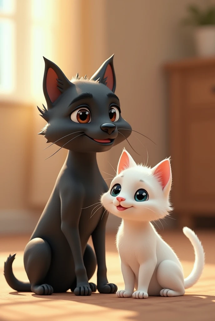 Animation small Black dog &small white cat man