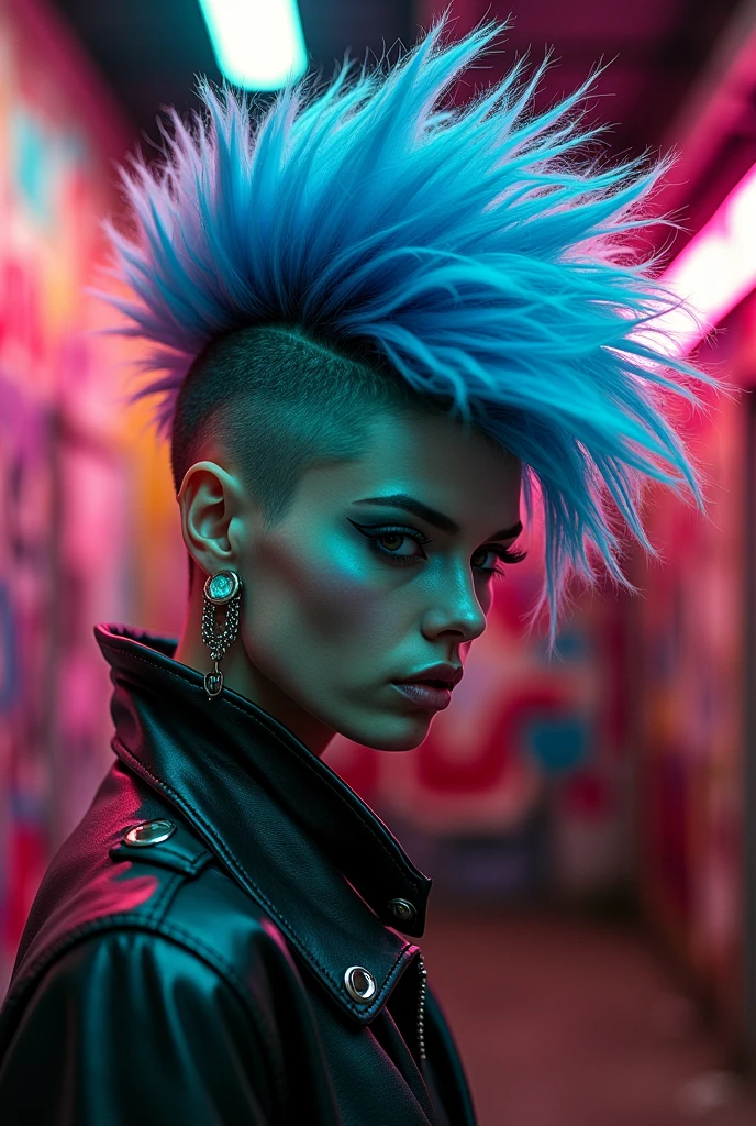 Can you give me a punk-inspired hairstyle with a very extravagant and disheveled look?