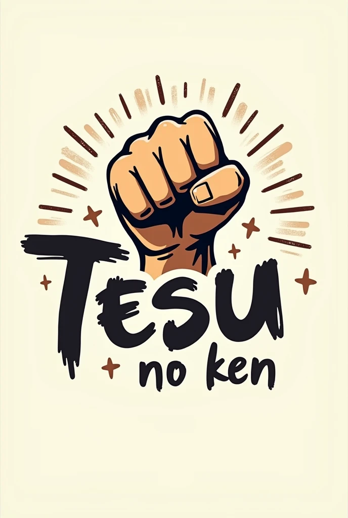 Create an iron fist logo with the name TETSU no ken. Cartoon that is not colored simple cartoon