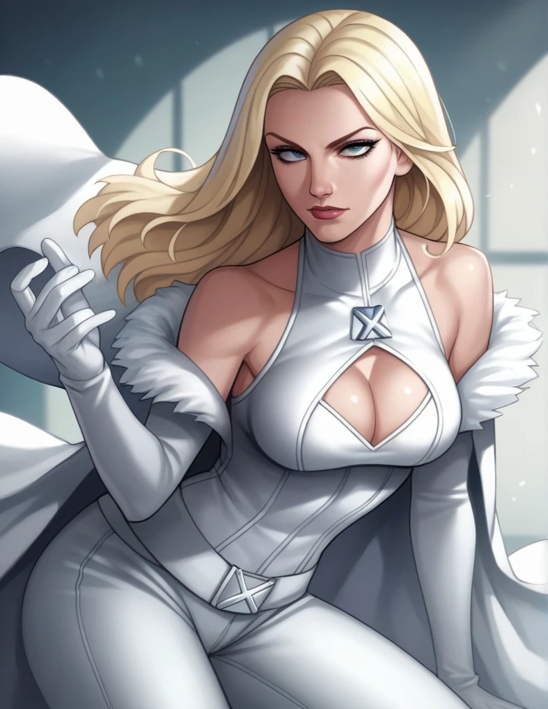 score_9, score_8_up, score_7_up, score_6_up, score_5_up, score_4_up, source_anime,((EF_WntXM_SDXL)), gorgeous emma frost female, beautiful eyes, seductive ,intense gaze,seductive expression,soft lighting,hentai, safe,medium breasts, Emma Frost, bare shoulders, cleavage,(halterneck top, gloves,pants,all white ,(X-MAN)Anime Style, High Details, HD, High Quality,(MARVEL),