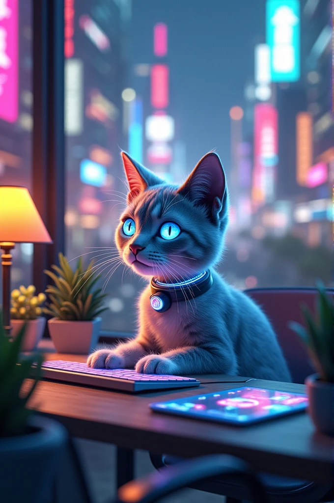 Ai animated cat working life