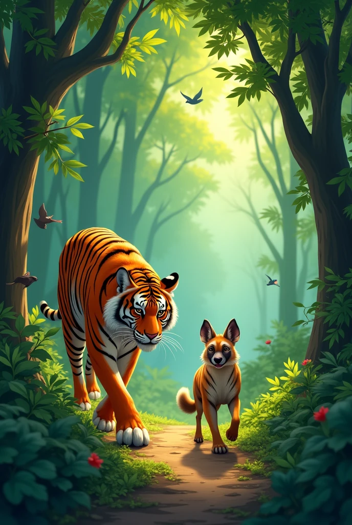  Animation tiger & hayna in forest