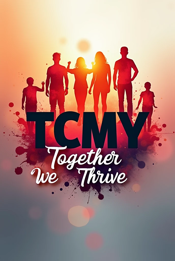 (True black,Active Red,neutral grey).
Must Include the above colors as Main Color Code.
You may use White as well.
Create a employee engagement team building logo
Include (TCMY ) with tag line together we thrive
With colorful humanoid
Include nice blurred background