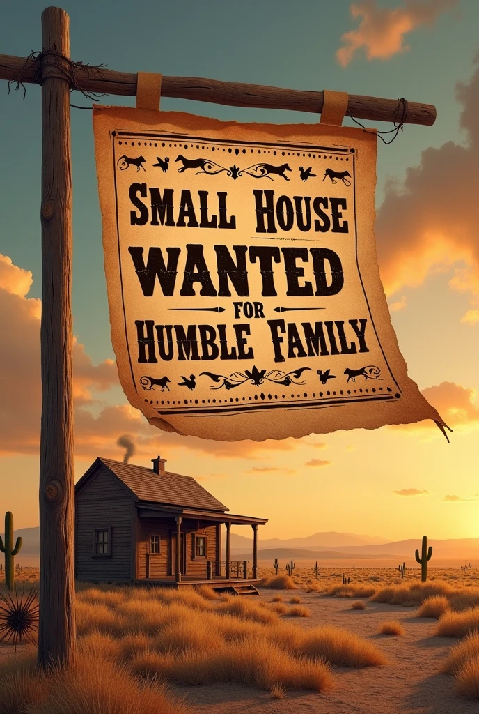An old west poster, SMALL HOUSE WANTED FOR HUMBLE FAMILY TELEGRAM YYO12777