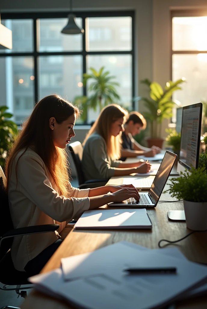 Women warily working in office