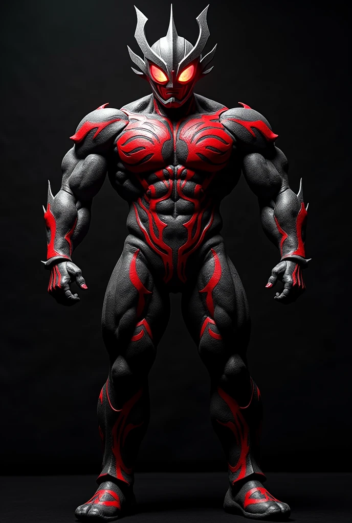 Evil Ultraman、Excessive muscle mass in the whole body、Color Timer、Matte texture、RAW Photos、Red pattern on a black background、Red eyes