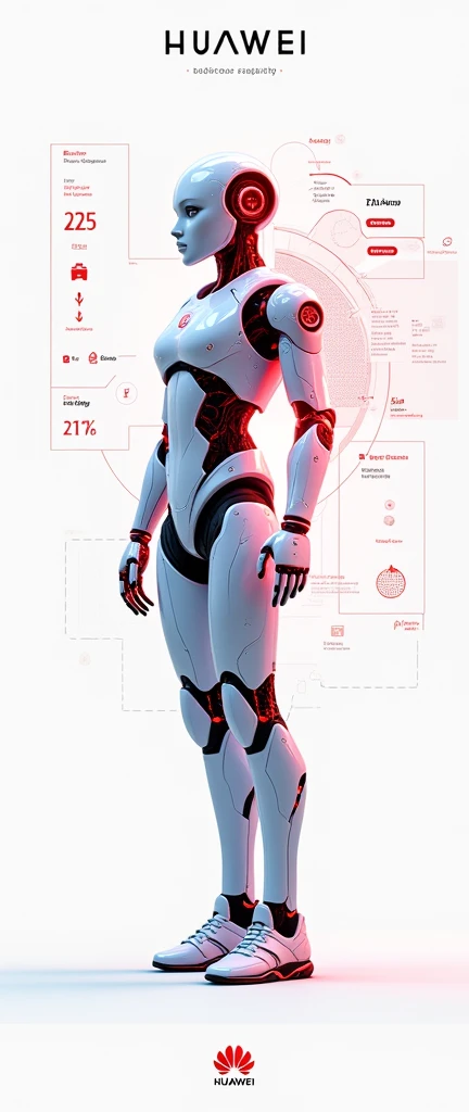 Help me generate an AI game art application analysis,Similar to long PDF,Portfolio format,Don't need too many colors,Be formal,The combination of Huawei's red and technological blue,White background,Need to include typographic elements,Design elements, etc.,Novel board style,Reference dribbble,Behance and other creative websites。