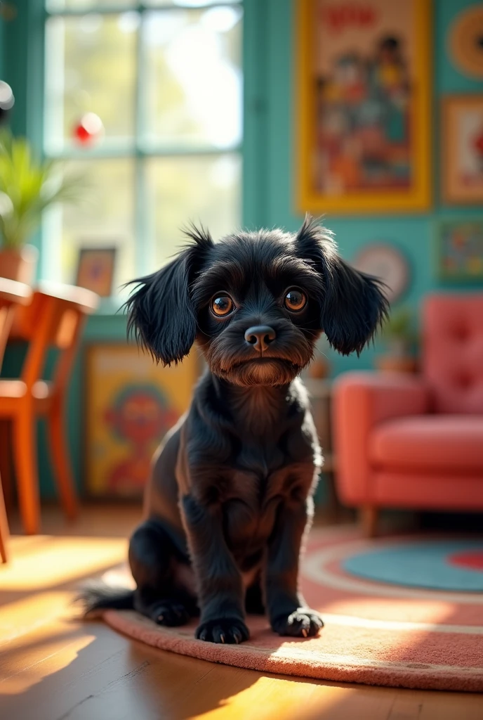 Cringe small black dog