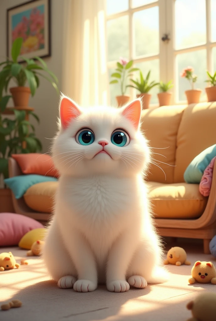 Cringe small white cat