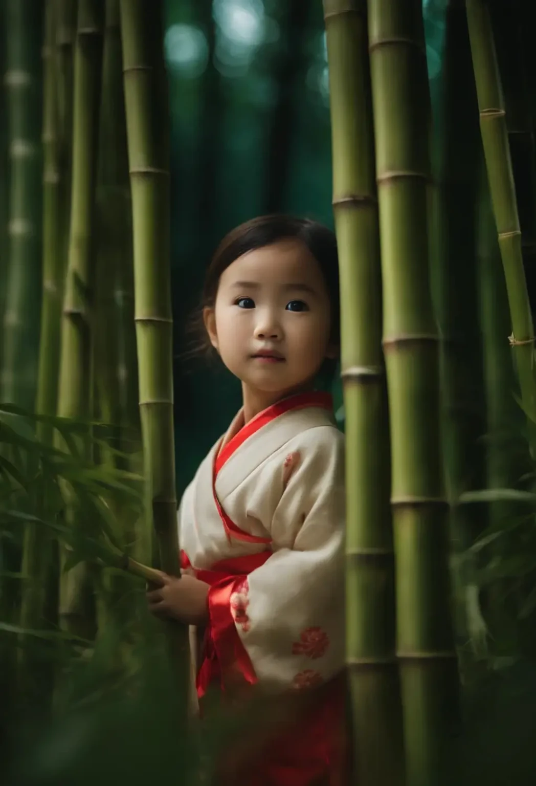 arafed image of a in a kimono standing In the bamboo forest, In the bamboo forest, Chinese Girl, palace , Girl in Han Dress, Young Asian, of bamboo, deep in a japanese bamboo forest, Written by Yu Zhiding, Soft Portrait Shot 8k, 5 0 0 px trend, trending on 500px, Perfect portrait composition