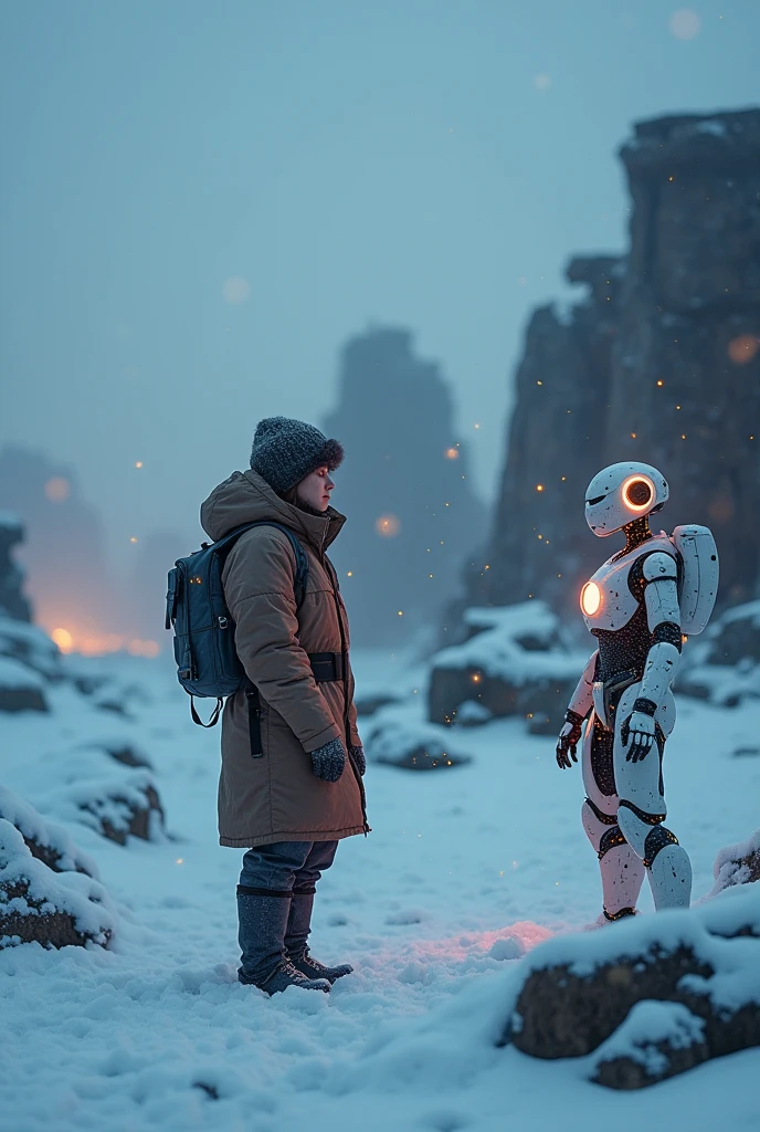 loneliness, hope, fragments of an ancient civilization, a new friend, winter, high-tech