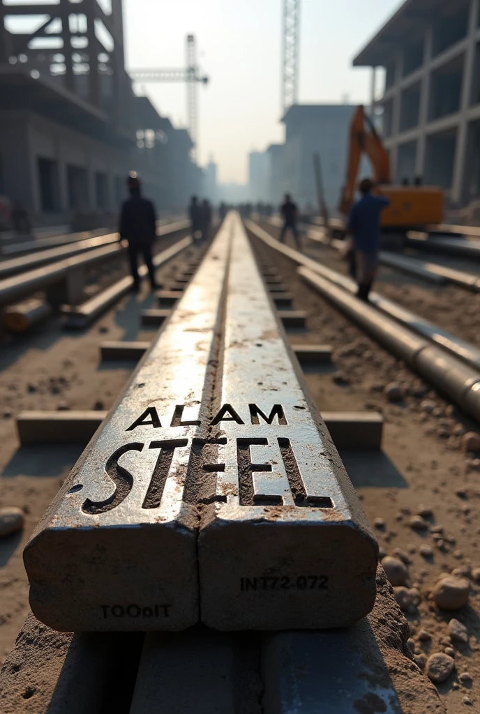 A rebar/tmt bar / reinfocement bar, which is the print name on uppar part of rebar print text "ALAM STEEL"