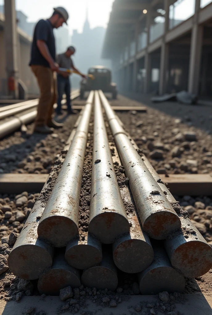 A rebar/tmt bar / reinfocement bar, which is the print name on uppar part of rebar print text "ALAM STEEL"

