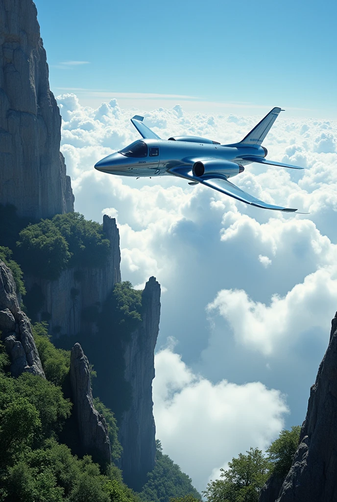 The plane named DXG took off from the bottom of the cliff straight into the sky.