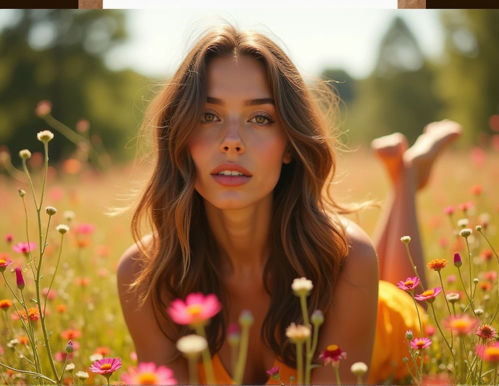 Create an artistic photo series for a 25-year-old influencer, medium length brown hair, Brown eyes, avec beaucoup de charme, sexly, inspired look, en utilisant des thèmes de la nature et des couleurs vives. Photos should be bright and inspiring, ideal for an audience interested in natural beauty.