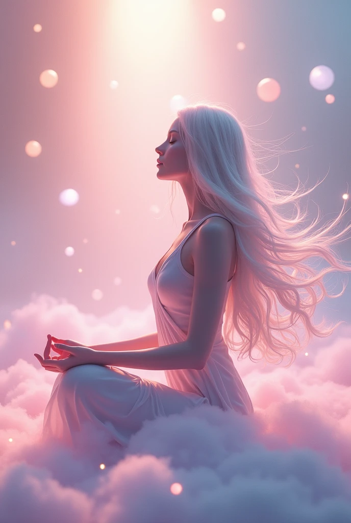 virtual image with a woman meditating, closed eyes and tranquility 