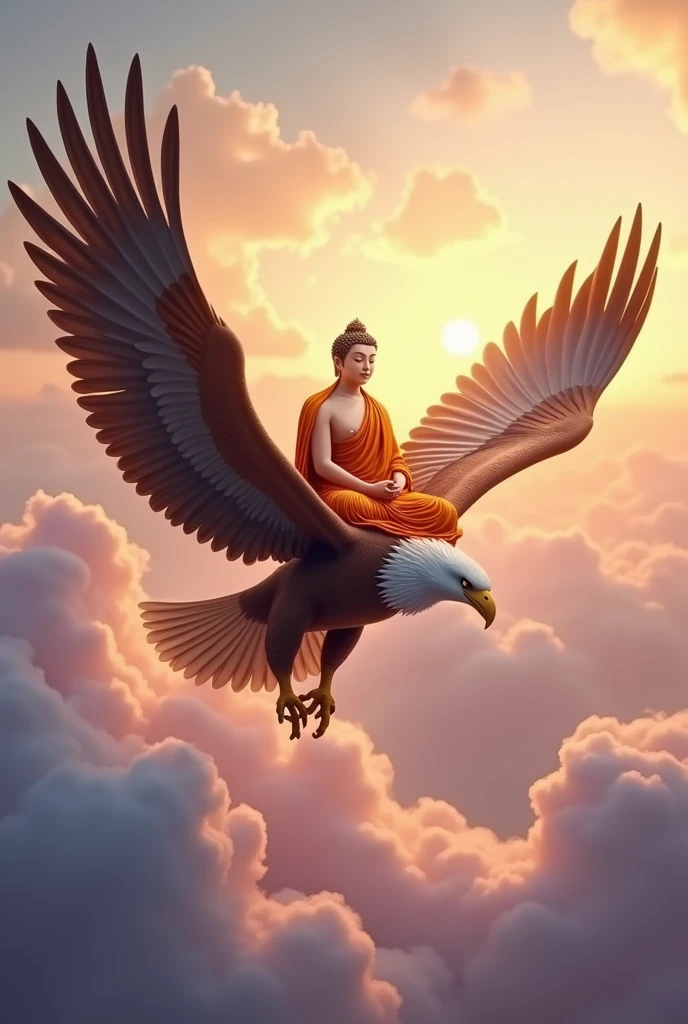 Buddha ride on eagle in sky