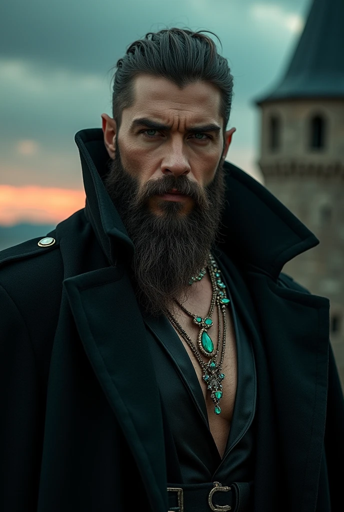 A beautiful villain with a thick beard chest hair