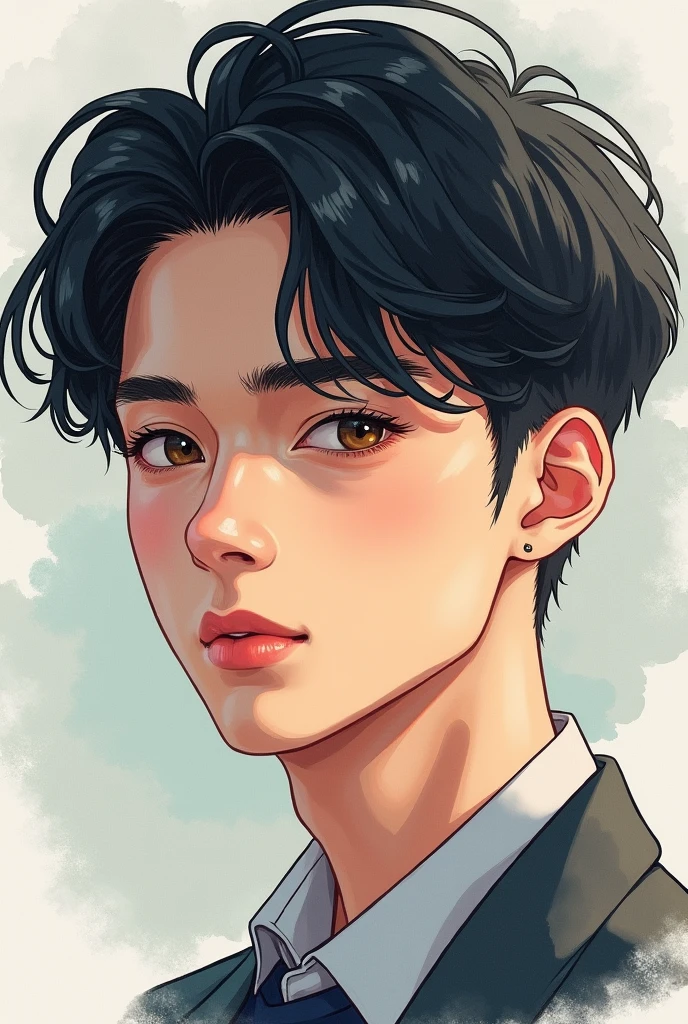 {{{best quality}}}, {1boy}, depth of field, beautiful detailed eyes, {game cg}, angular face, beautiful guy, angular face, adult, watercolor on paper, {{{{{{2024 manhwa style}}}}}}, beautiful, sexy, {{{{perfect eyes}}}}, attractive, short hair, full lips, male model, cinematic masterpiece, {{{{{detailed high quality face}}}}}, 8k quality, {{{{{proportional face}}}}}, perfect face, stunning, perfect body, soft features, muted colors