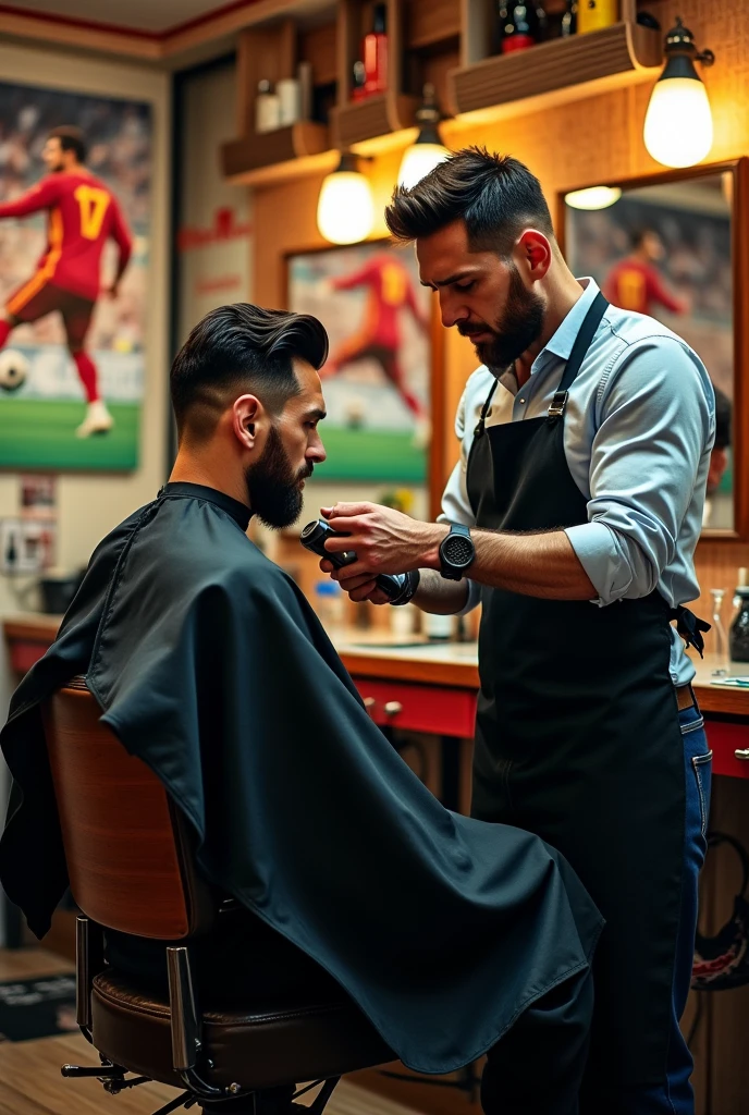 Messi as a barber
