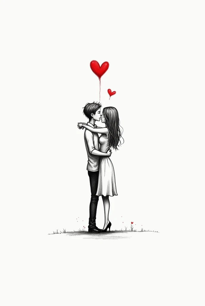 Minimalist black and white red romance drawing