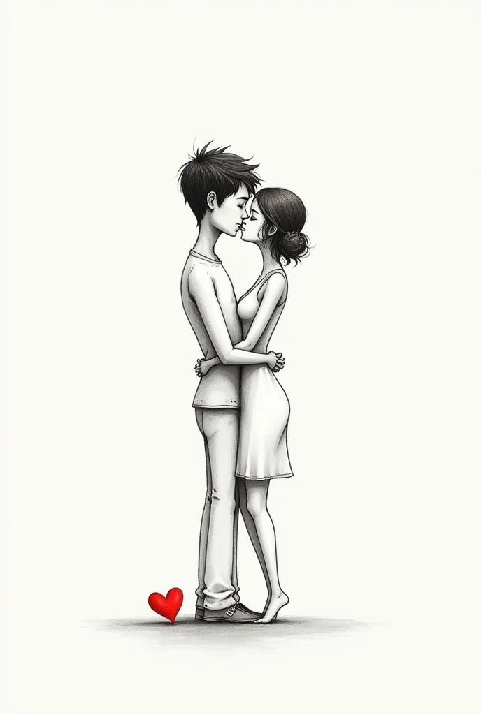 Minimalist black and white red romance drawing