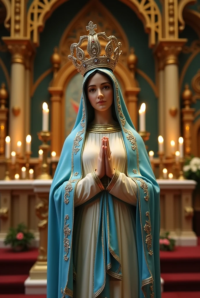 
Our Lady of Aparecida on an altar.
with a crown 

 