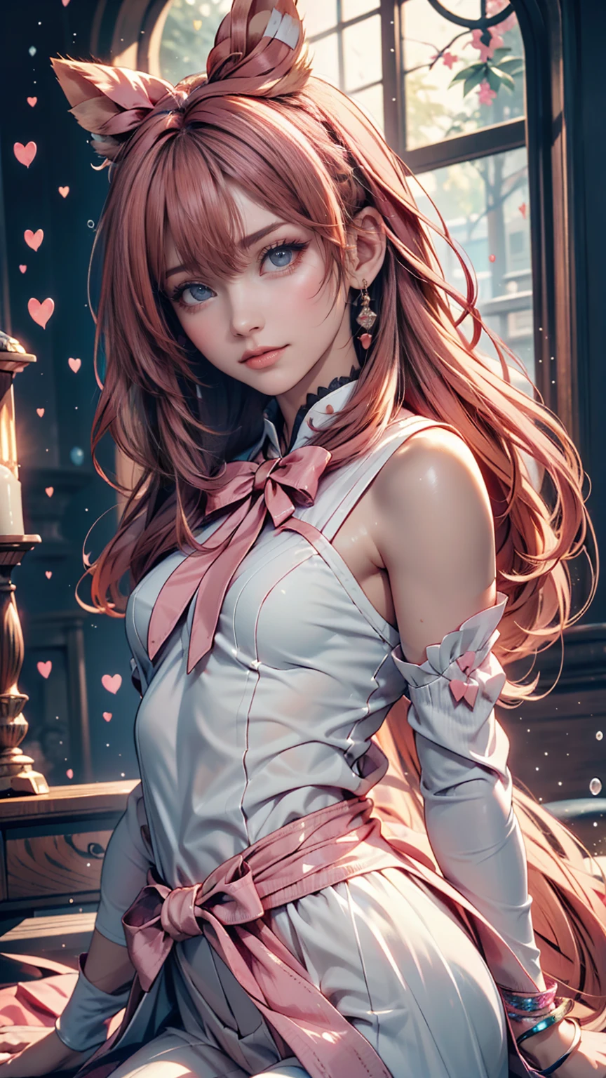 Anime girl with pink hair and a ribbon in her hair, Cute realistic portrait, Gwaiz, Magical Girl Portrait, Cute Characters, Cute art style, Anime Moe Art Style, MapleStory character art, cute portrait, Cute Anime Portrait, Small person portrait, artwork in the style of Gwaiz, Splash Art Anime 
