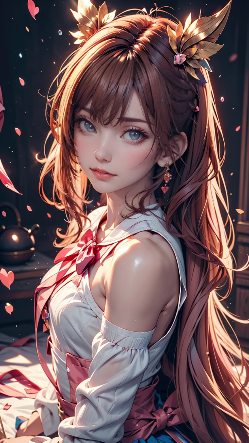 Anime girl with pink hair and a ribbon in her hair, Cute realistic portrait, Gwaiz, Magical Girl Portrait, Cute Characters, Cute art style, Anime Moe Art Style, MapleStory character art, cute portrait, Cute Anime Portrait, Small person portrait, artwork in the style of Gwaiz, Splash Art Anime 