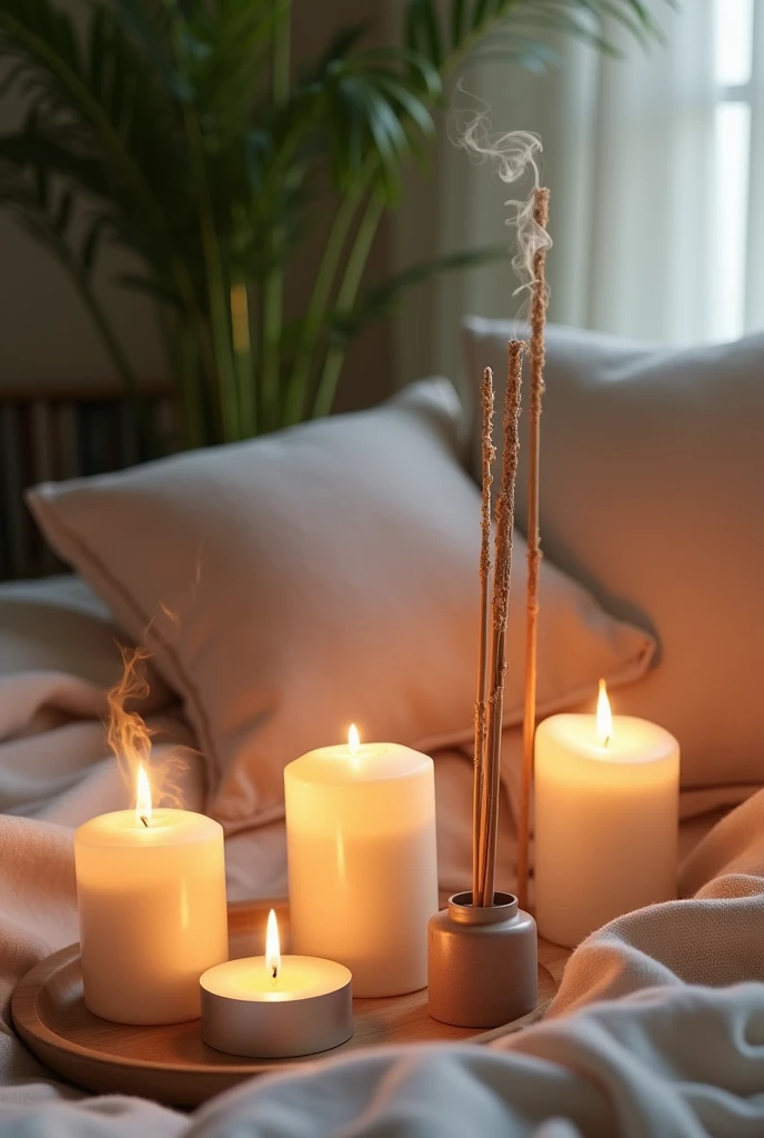 Image for a relaxation and relaxation Youtube channel, with incense and candles that generate many visits and followers