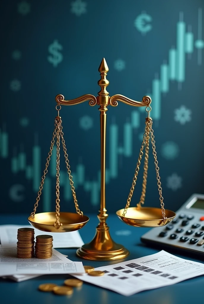 A balanced scale representing "Finance" in the middle, symbolizing balance and decision-making.