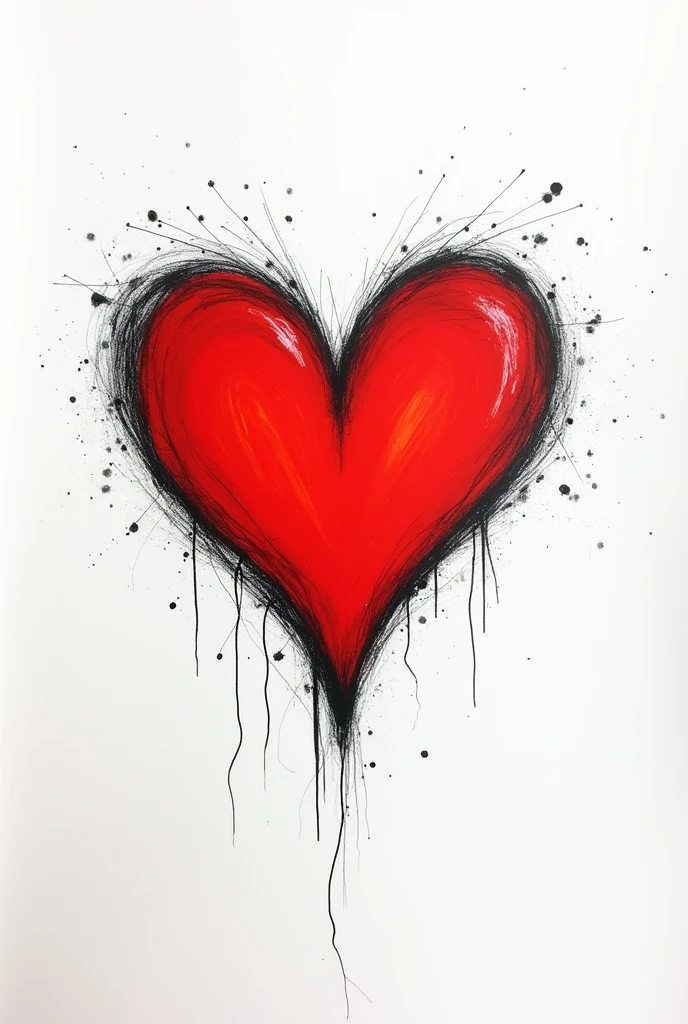 Minimalist drawing of red love in black and white notebook sheet