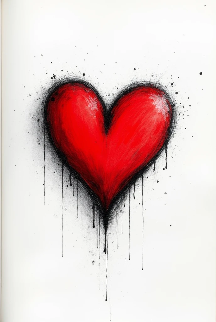 Minimalist drawing of red love in black and white notebook sheet