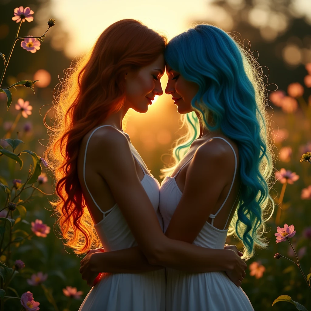 Two naked lesbian women touching each other